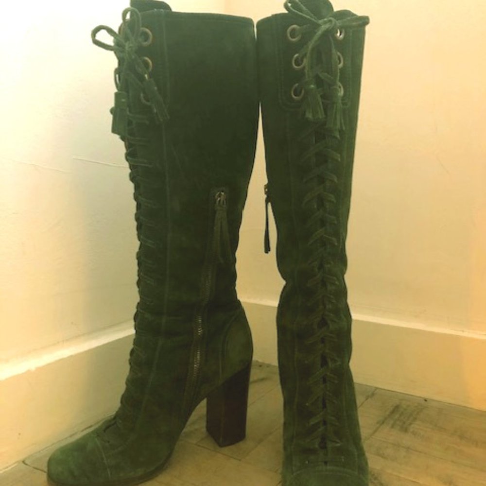 Miu Miu Green Suede Lace Up Boots - Size 5.5